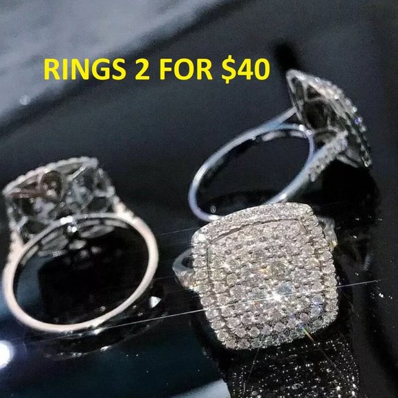 CURVED SQUARE SILVER DIAMOND BRIDAL RING - Picture 3 of 5